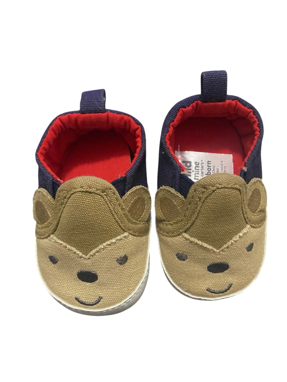 Kids Bear Canvas Slip-On Shoes in Tan and Navy. Carter’s brand